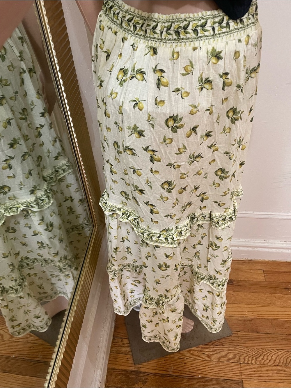 Max Studio Cream Midi Skirt with Green Floral Print - Picture 9 of 13